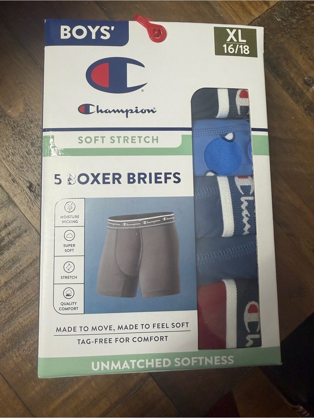 Champion Boys' XL Boxer Briefs – 5-Pack, Navy/Blue//Gray